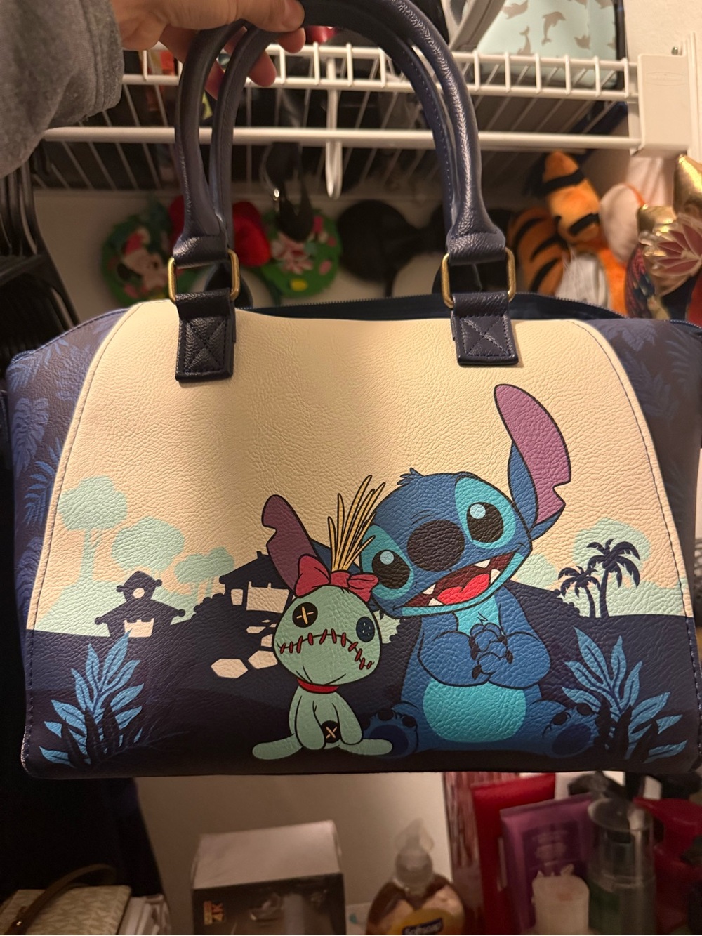 Loungefly Stitch & Scrump Dome Satchel - Navy, Cream, Teal, Purple